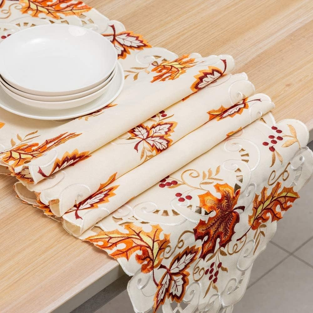 Fall Table Runners Maple Leaf Table Runner Fall Table Decorations Thanksgiving Decorations Fall Tablecloth Embroidery Table Flag for Thanksgiving Party Home Tableā¦