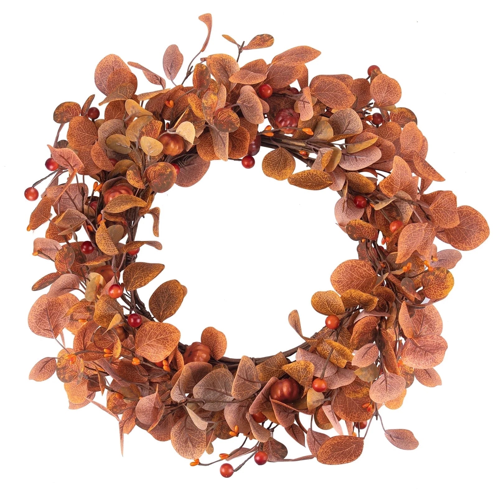 Fall Wreaths for Front Door, 18" Artificial Eucalyptus Leaves Autumn Wreaths Modern Farmhouse Fall Decoration for Home