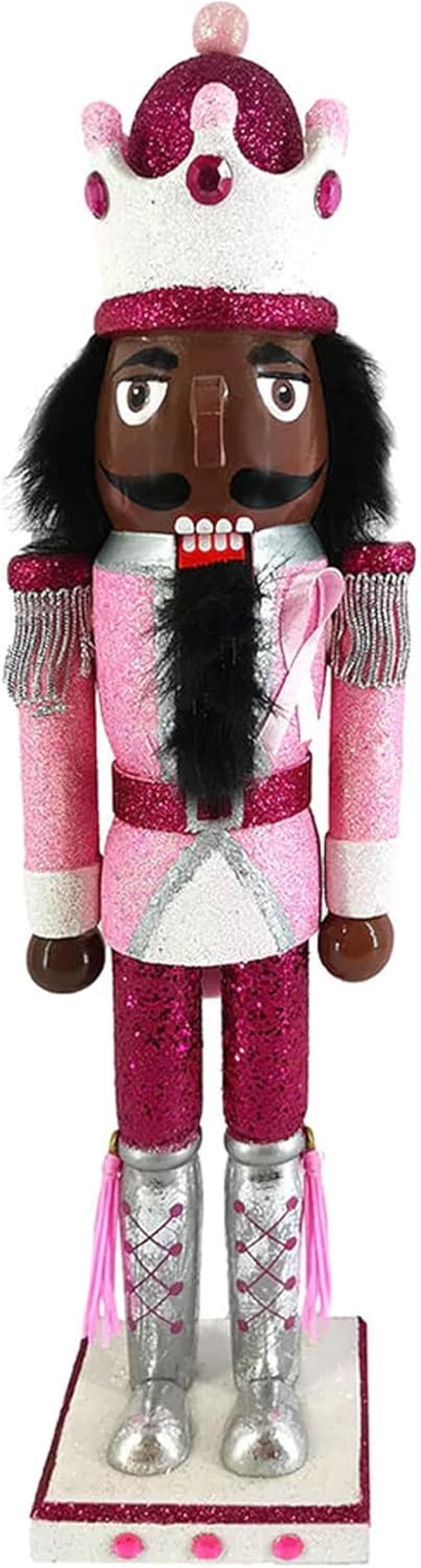 , African American Soldier Nutcracker Figurine, Wooden Figures Decorations Ornaments, Christmas Holiday Decor, Pink for Breast Awareness, 15 Inch