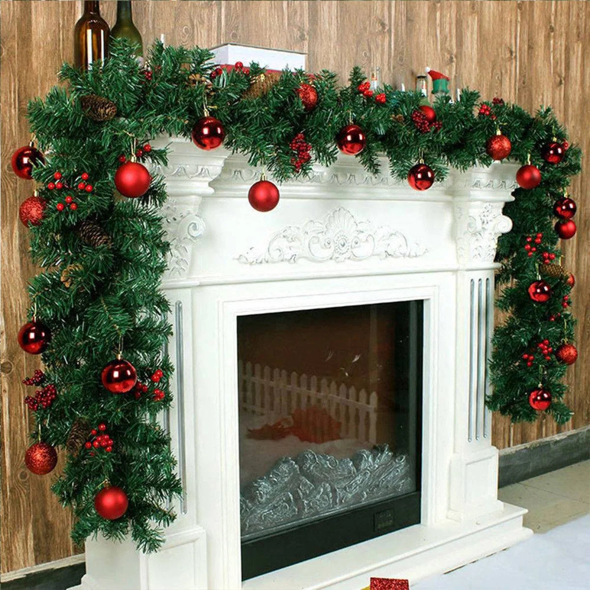 10FT Christmas Garland with Red Berries Snow Pine Cones for Indoor Outdoor Holiday Xmas Mantle Decoration