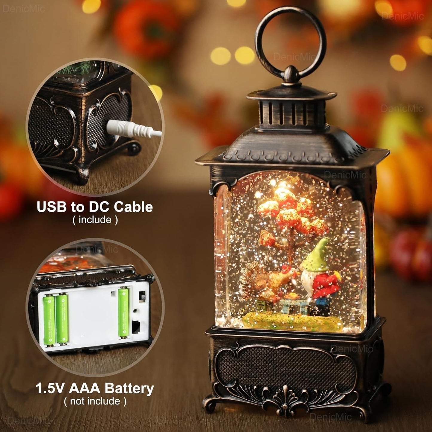 Fall Snow Globe Lantern,Fall Decorations for Home with Gnome and Autumn