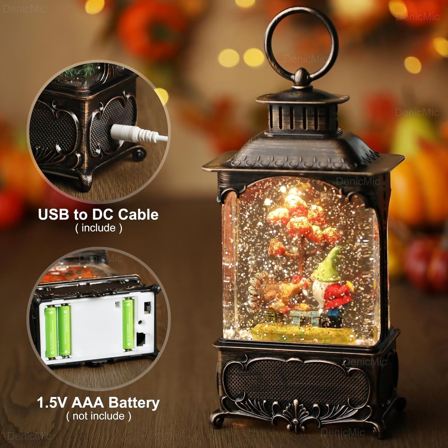 Fall Snow Globe Lantern,Fall Decorations for Home with Gnome and Autumn