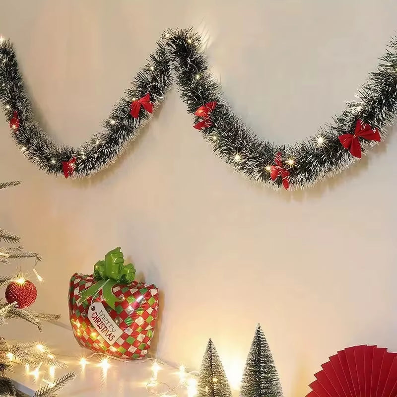 2M Christmas Tinsel Garland Artificial Christmas Garland with LED Lights Xmas Metallic Twist Hanging Garland Fireplace