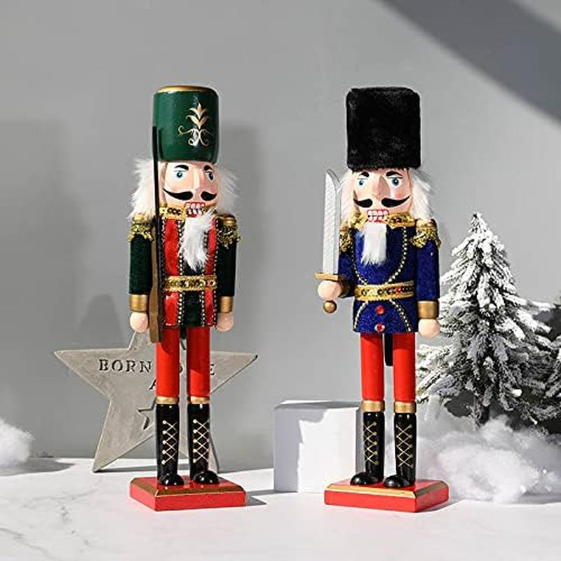 Christmas Wooden Nutcracker, 15 Inch Traditional Festive Xmas King and Soldier Figurine Ornament for Table Fireplace Decoraion (Red)