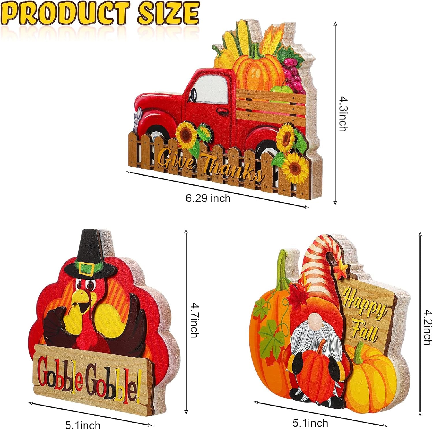 3 Pieces Thanksgiving Decorations Indoor Table Centerpiece for Home Wooden Signs Autumn Harvest Turkey Display for Thanksgiving Party Supplies