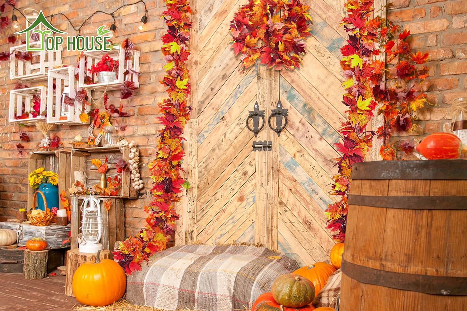 2Pcs Artificial Autumn Fall Maple Leaves Garlands 5.9 Feet Hanging Vines Fall Foliage Garland for Indoor Outdoor Wedding Thanksgiving Dinner Party Decor