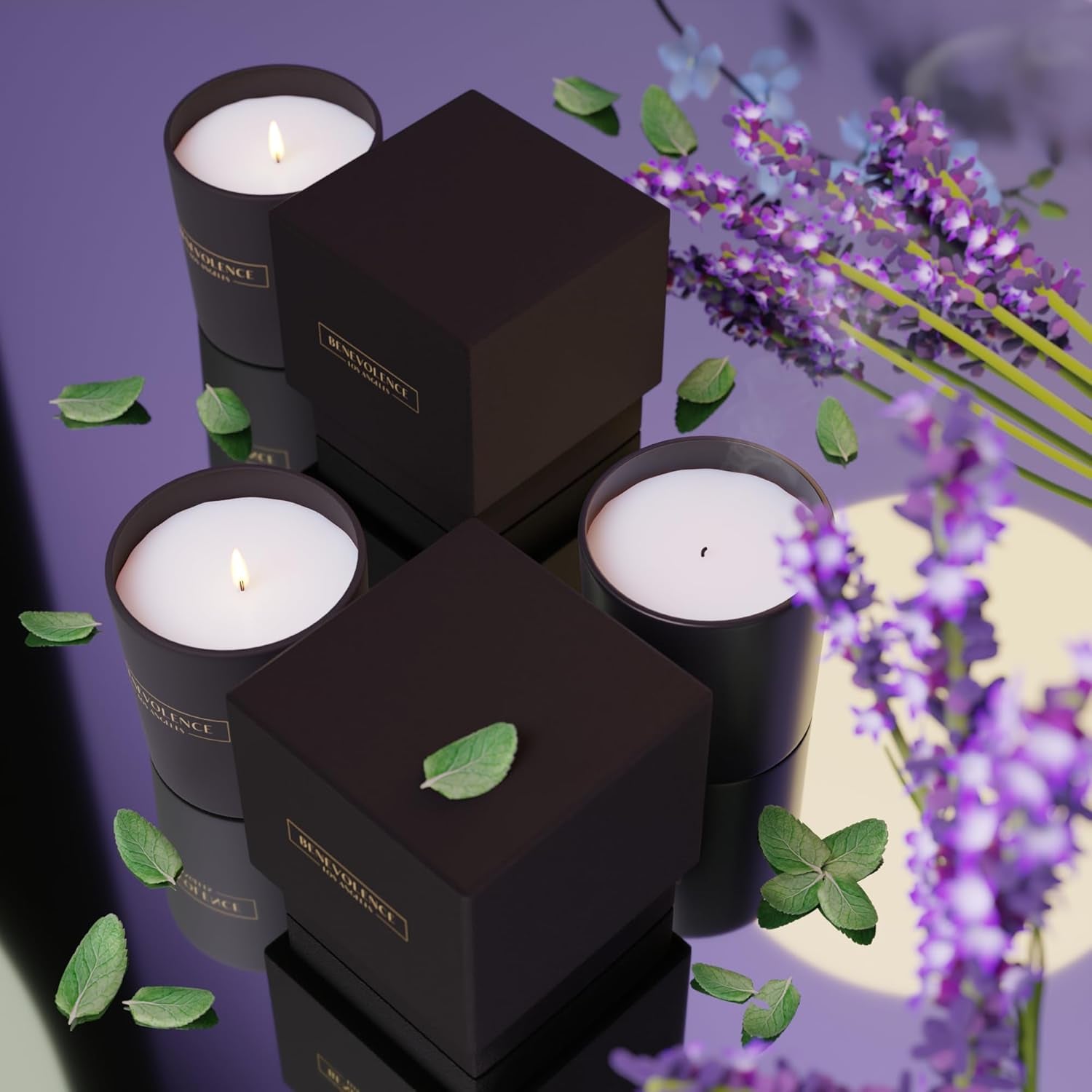 Lavender, Mint & Sage Scented Candle | Soy Candles, Black Candle for Home | Gifts for Women and Men | Home Fragrance | Aromatherapy | Bathroom Freshener | 8Oz, 45 Hour Burn