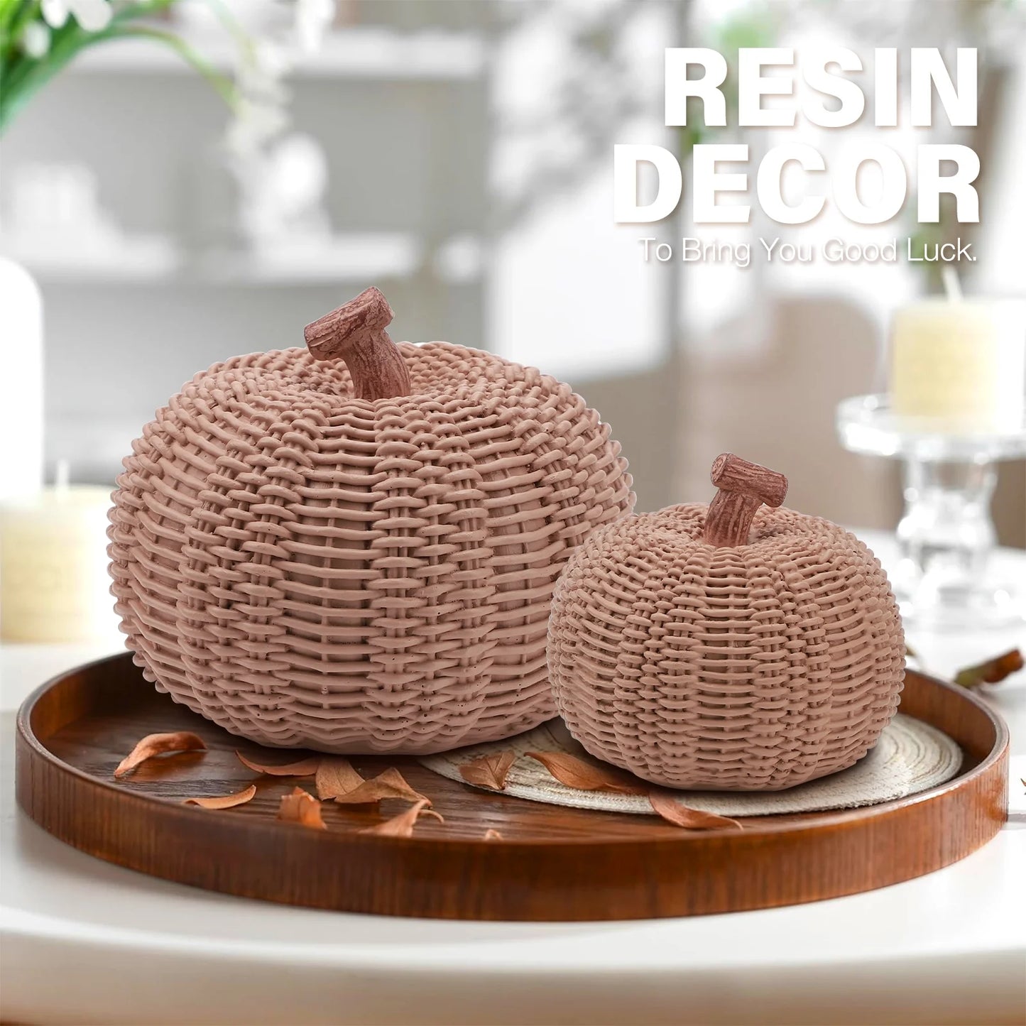 2Pcs Resin Pumpkin Figurines with Woven Texture Fall Decor Autumn Decor Thanksgiving Decorations for Home