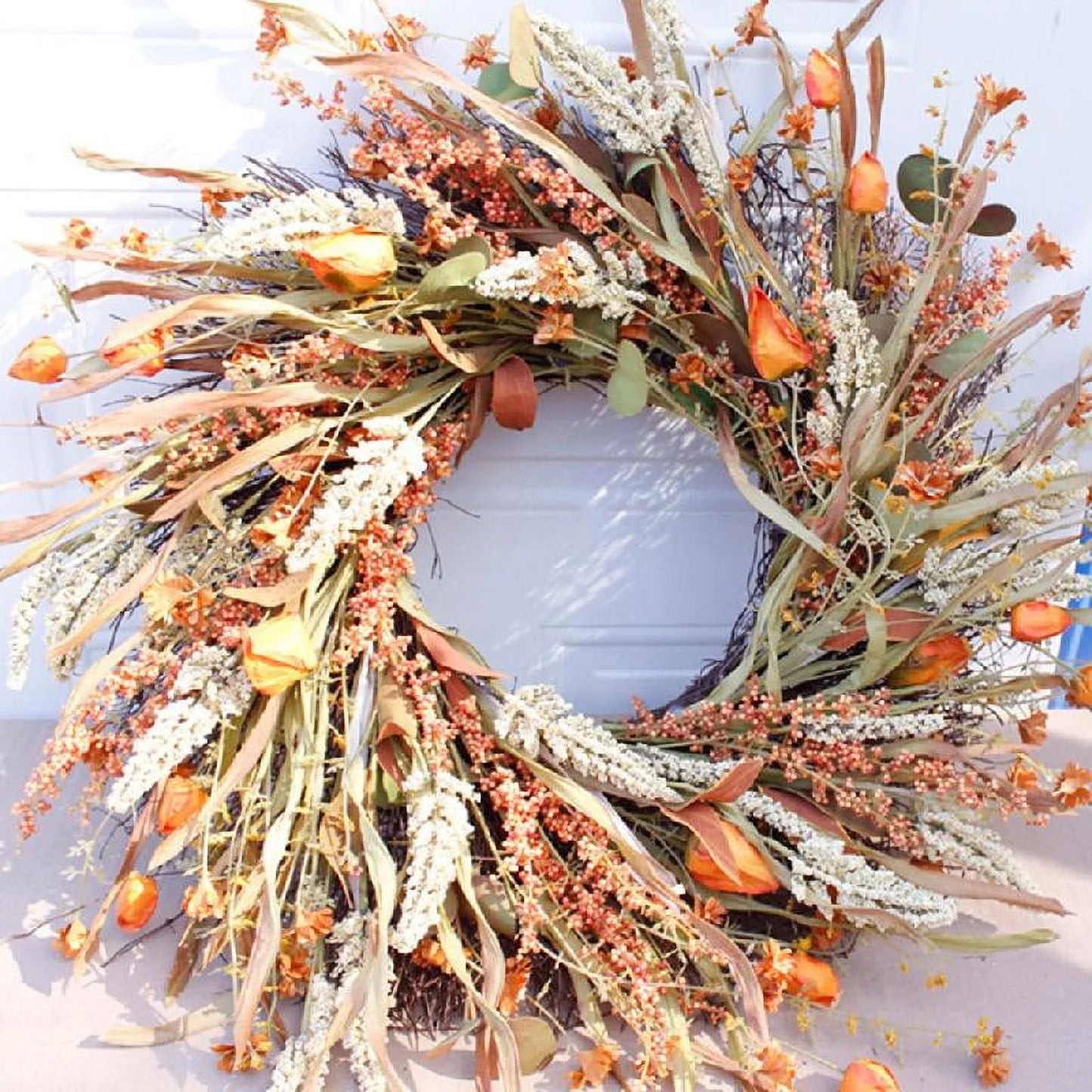 TRINGKY 24 Inch Fall Wreath Front Door Wreath Harvest Wheat Grain Garland Autumn Wreaths