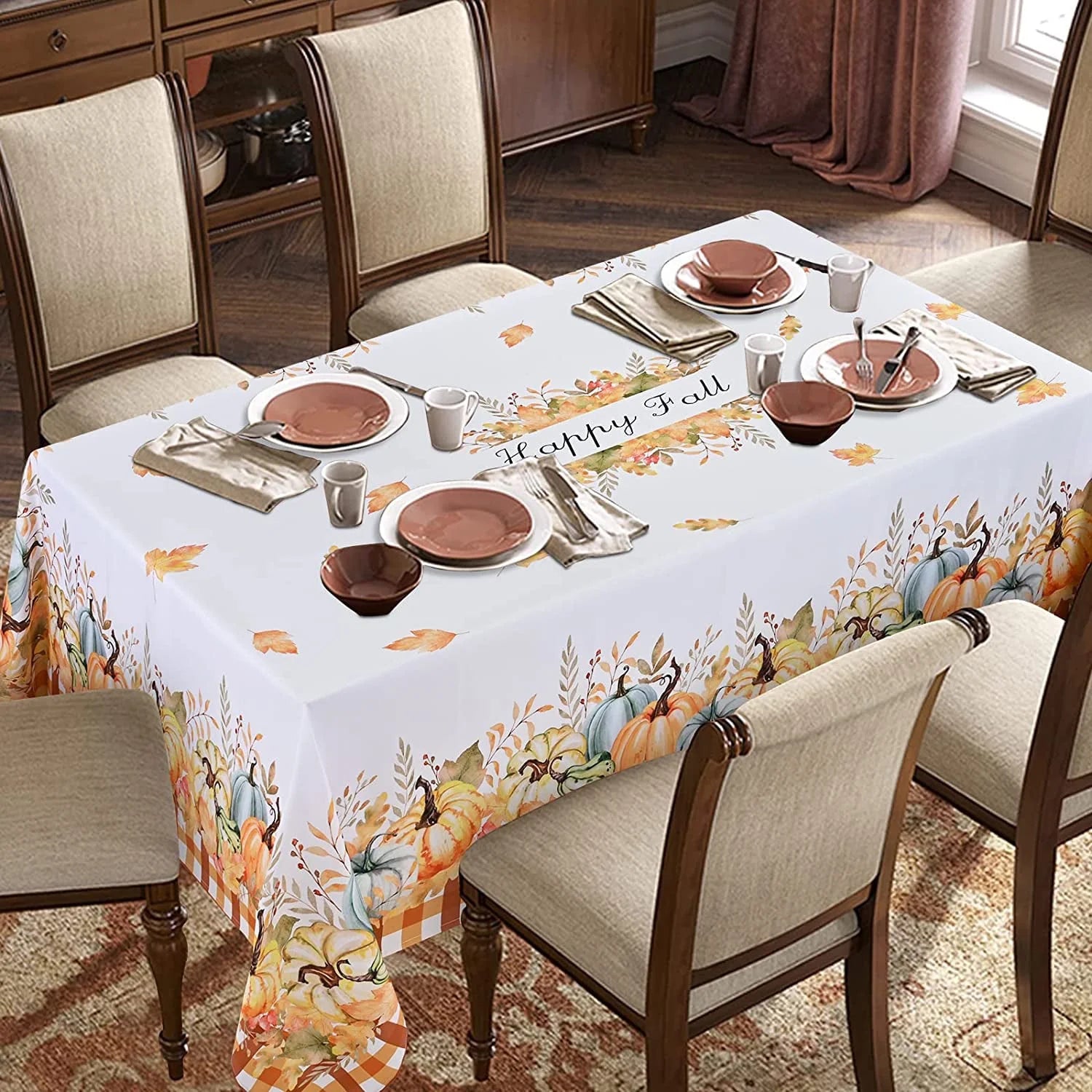 Thanksgiving Tablecloth Fall Pumpkin Table Cloth Rectangle Table Cover for Kitchen Dinner,60" X 84"