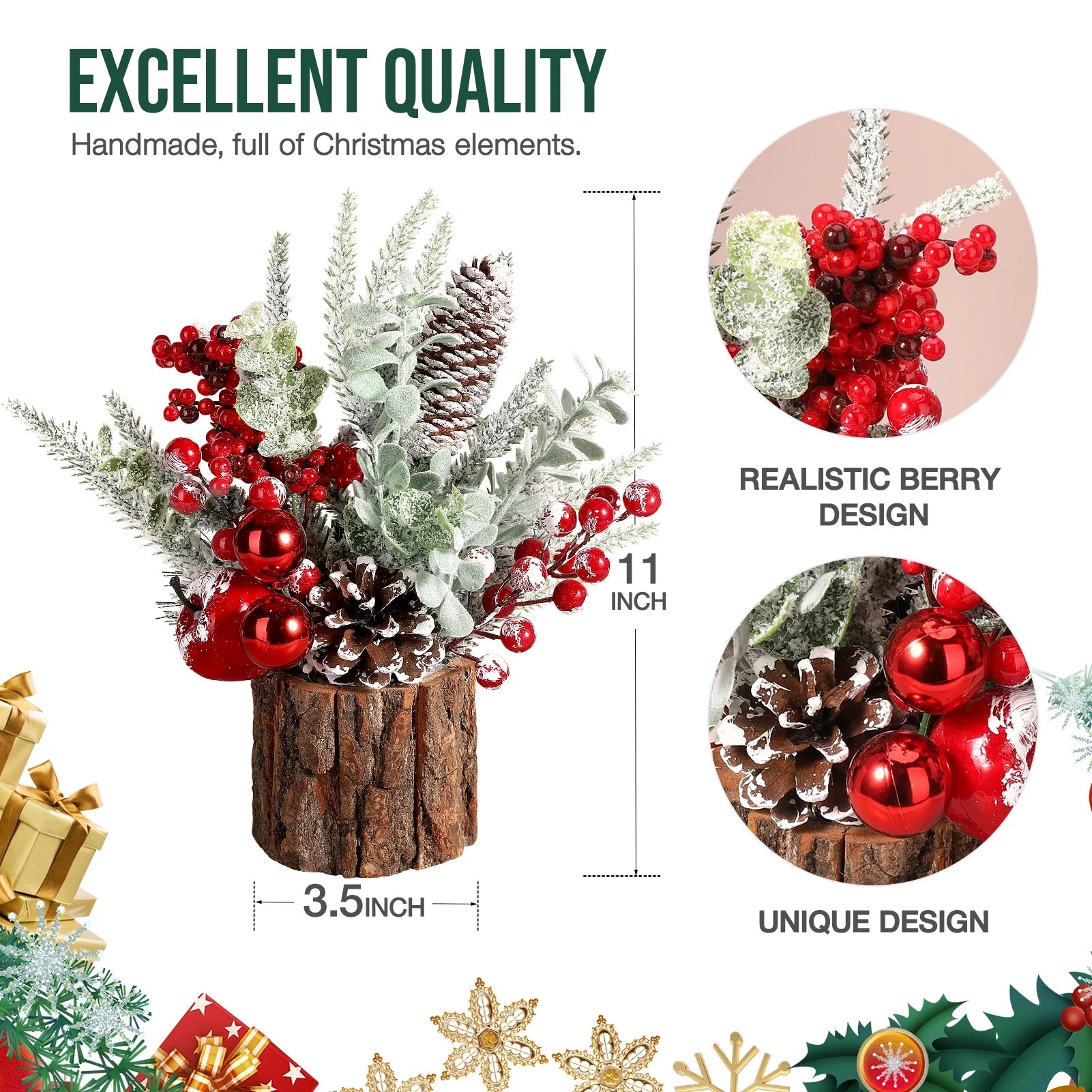 Artificial Mini Tabletop Christmas Tree Decorations with Christmas Ornaments, Small Christmas Tree for Xmas Party Thankgivings Christmas Decor(Red)