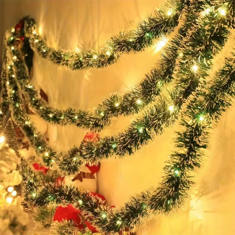 2M Christmas Tinsel Garland Artificial Christmas Garland with LED Lights Xmas Metallic Twist Hanging Garland Fireplace