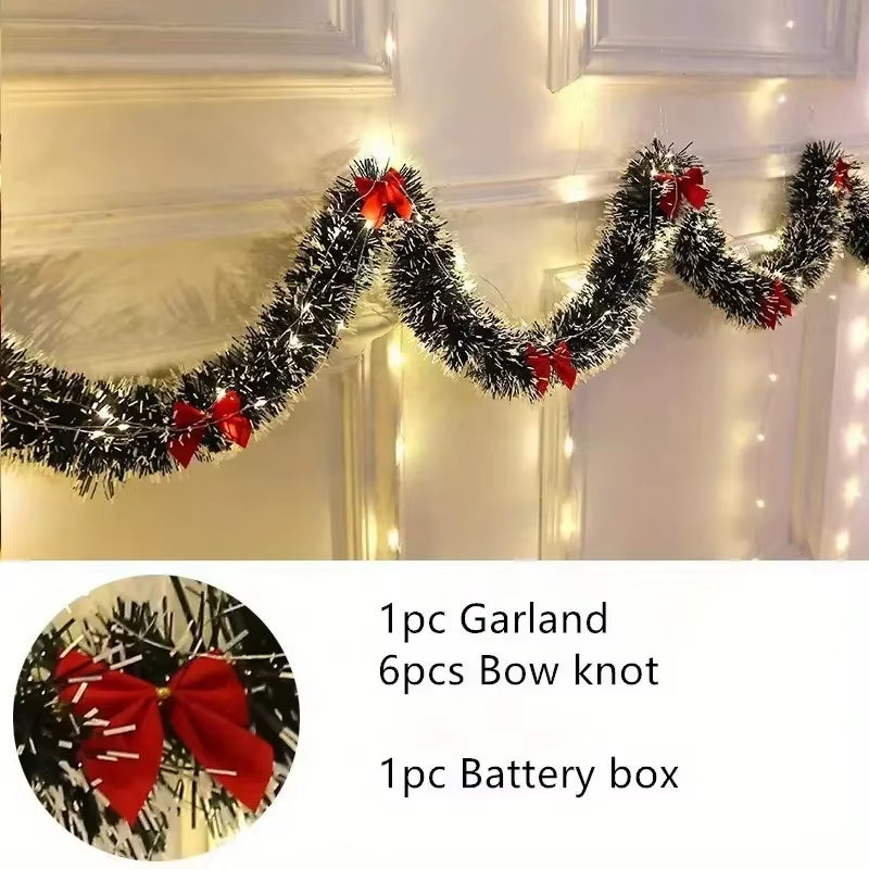 2M Christmas Tinsel Garland Artificial Christmas Garland with LED Lights Xmas Metallic Twist Hanging Garland Fireplace