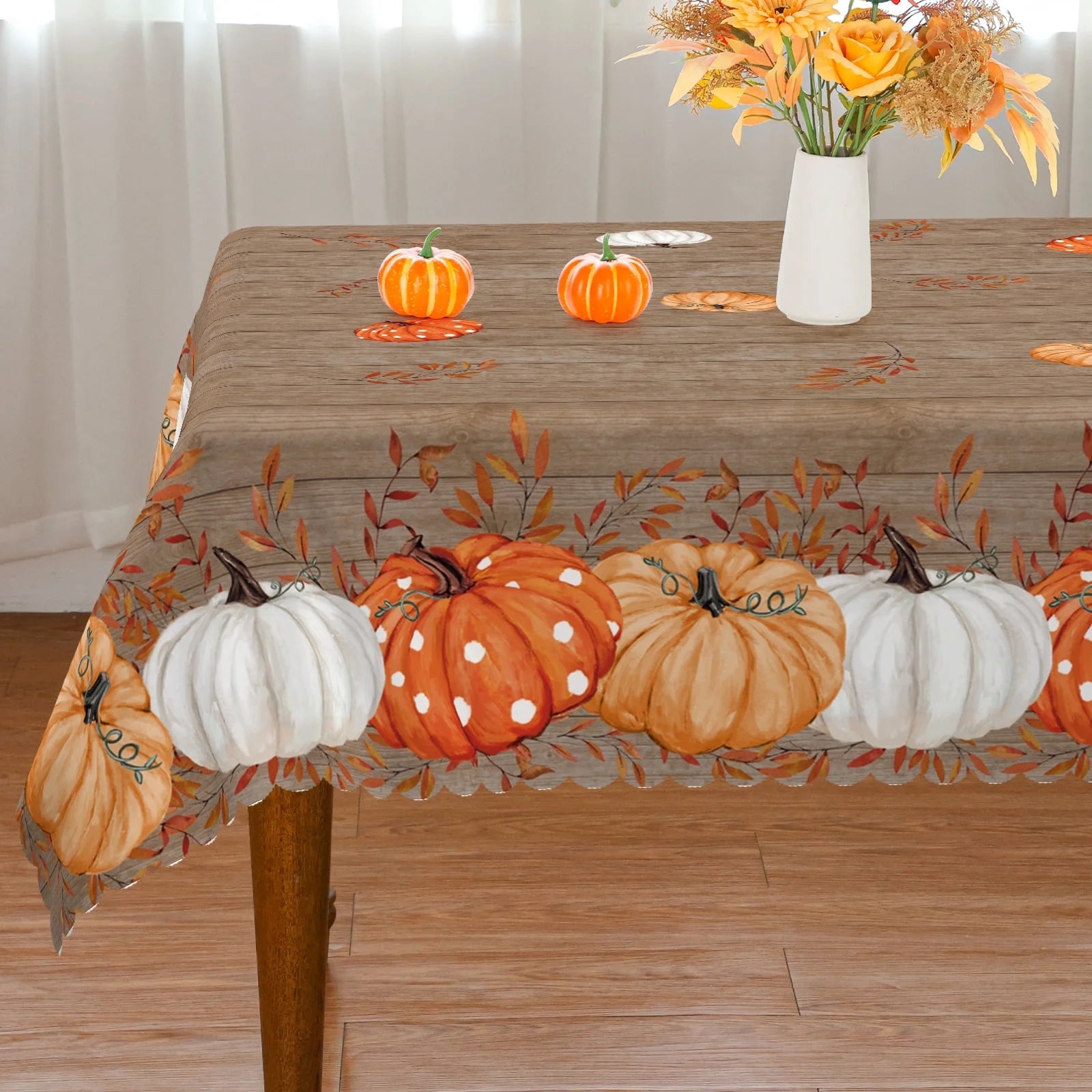 Fall Tablecloth, Thanksgiving Pumpkins Brown Tableware Home Decor, 60 X 120 Inch, Polyester