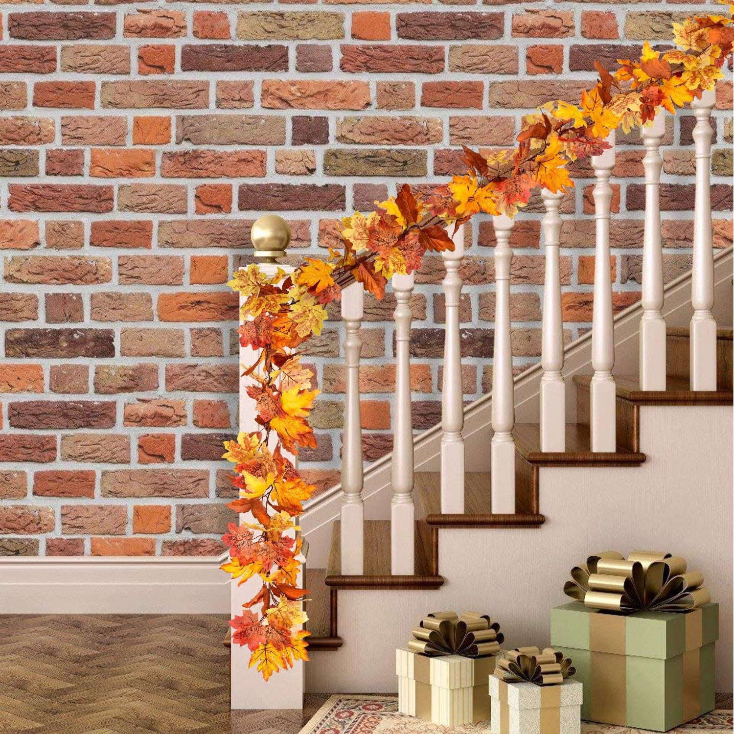Fall Garland Maple Leaf, 2 Pack 5.9Ft/Piece Hanging Vine Artificial Autumn Foliage Garland Thanksgiving Decor for Home Wedding Fireplace Party Christmas