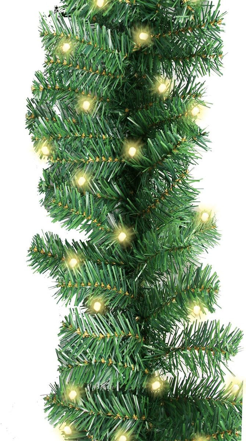 10Ft Pre-Lit Christmas Garland with 50 LED Lights- Battery Operated String Light with Timer-Waterproof Lighted Outdoor Christmas Garland for Stairs Railing Mantle Fireplace Front Porch Decor-10 Foot