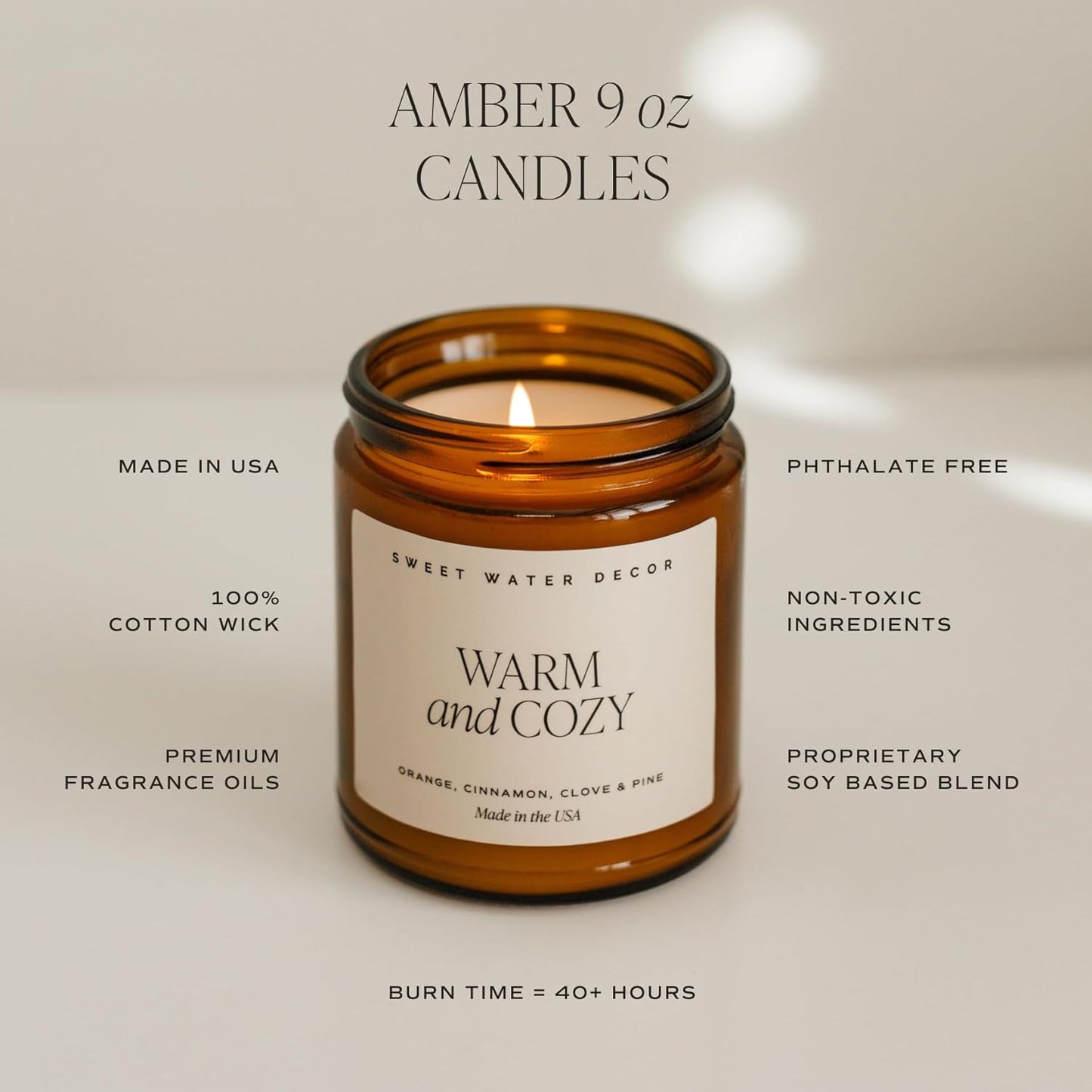 Mulled Cider Candle - Fall Candles with Orange, Cinnamon, Apple, and Amber Scent for Home - Fall Soy Candle with 40 Hours Burn Time - 9Oz Black Lid Amber Jar Mulled Cider Scents