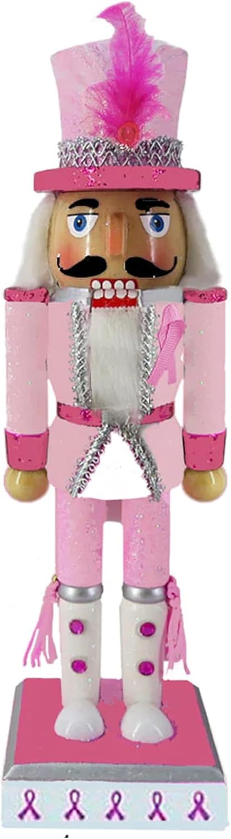 , Pink Nutcracker Christmas Ornaments, Wooden Figure Decoration with Soldier Uniform for Breast Awareness, Holiday Home Decor, Ideal Xmas Ornament, Large, 10 Inch