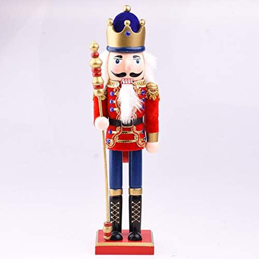 Christmas Wooden Nutcracker, 15 Inch Traditional Festive Xmas King and Soldier Figurine Ornament for Table Fireplace Decoraion (Red)