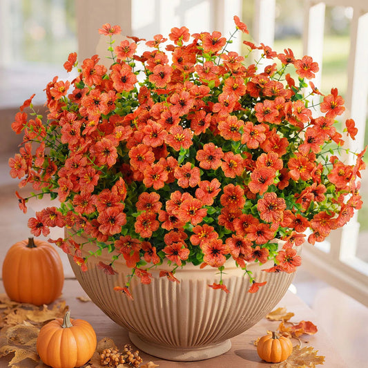 12 Bundles Fake Fall Flowers, Autumn Artificial Faux Flowers Outdoors Fall Decorations for Home Front Door Porch Patio, Orange