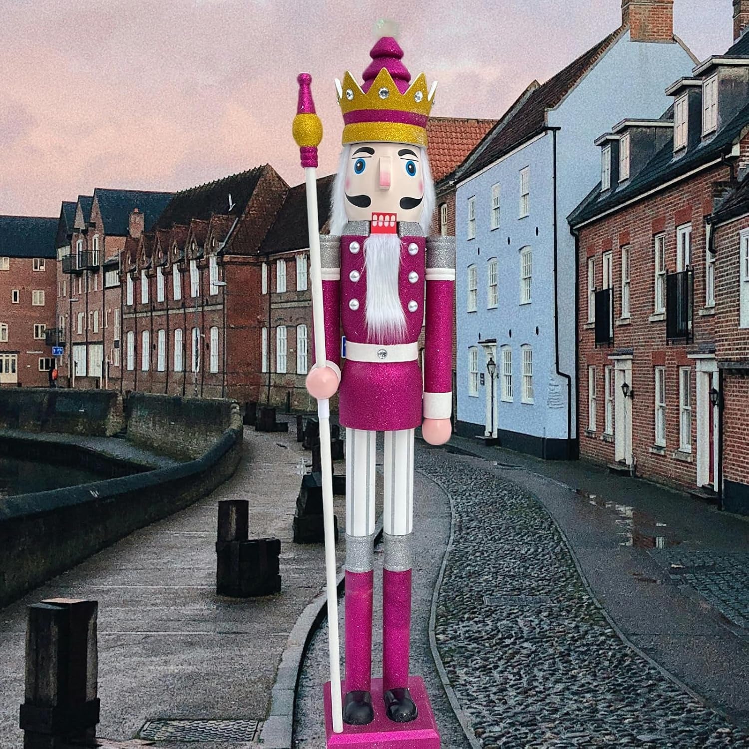 6Ft Tall Life-Size Purple Glitter Christmas Wooden Nutcracker King Ornament on Stand Holds Scepter for Xmas/Event/Wedding Decoration(6 Feet, King Purple K32)