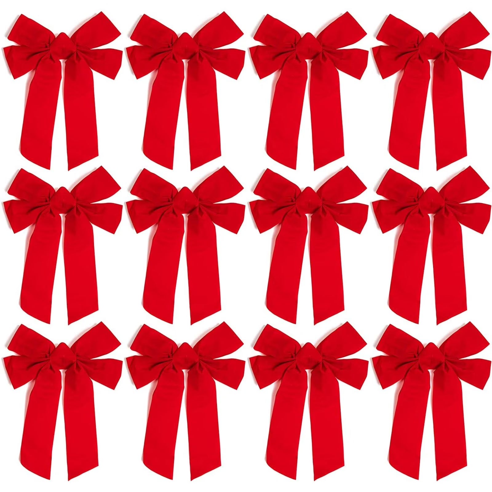 12 Pack Red Christmas Ribbon Bows for Xmas Wreath Holiday Party Favors, Gift Wrapping and Xmas Tree Decoration, 9" X 12"