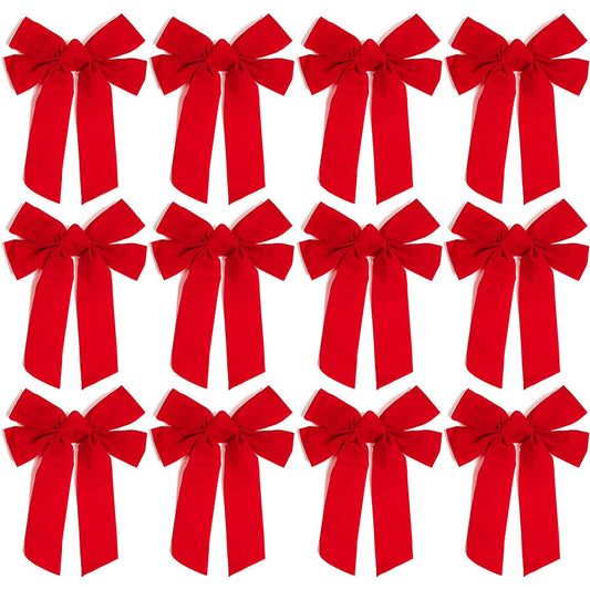 12 Pack Red Christmas Ribbon Bows for Xmas Wreath Holiday Party Favors, Gift Wrapping and Xmas Tree Decoration, 9" X 12"