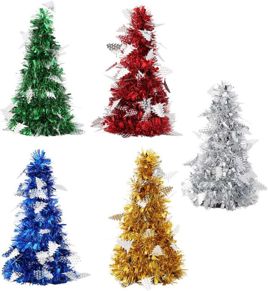 5Pcs Artificial Christmas Tree Small Christmas Trees Sequins Tinsel Christmas Ornaments Holiday Centerpieces Table Decorations Xmas Party Supplies Style 2