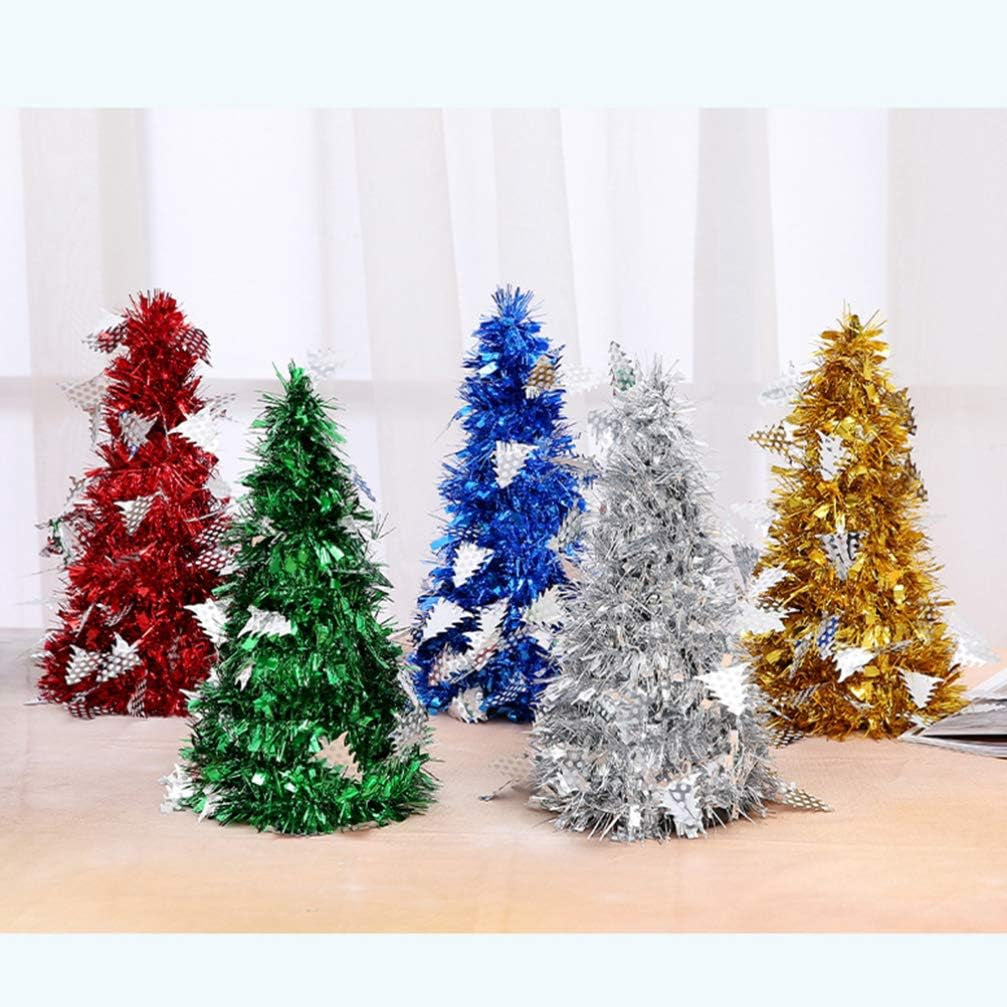 5Pcs Artificial Christmas Tree Small Christmas Trees Sequins Tinsel Christmas Ornaments Holiday Centerpieces Table Decorations Xmas Party Supplies Style 2