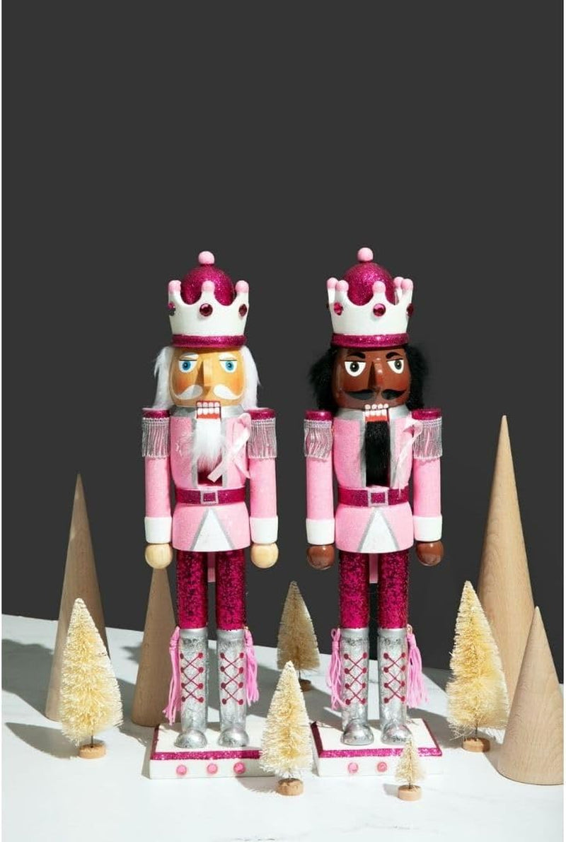 , Pink Nutcracker Christmas Ornaments, Wooden Figure Decoration with Soldier Uniform for Breast Awareness, Holiday Home Decor, Ideal Xmas Ornament, Large, 15 Inch