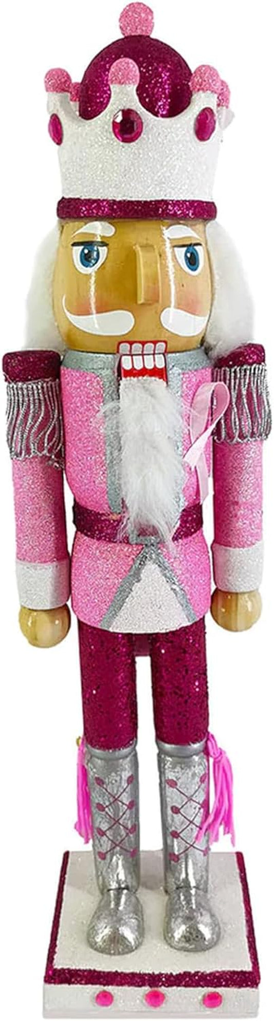 , Pink Nutcracker Christmas Ornaments, Wooden Figure Decoration with Soldier Uniform for Breast Awareness, Holiday Home Decor, Ideal Xmas Ornament, Large, 15 Inch