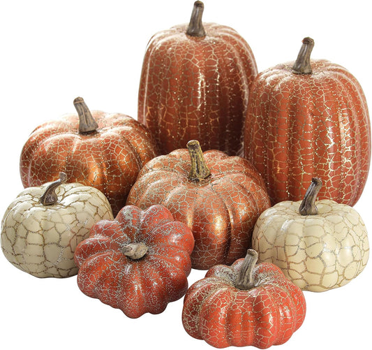 Artgar Pumpkin Decor, 8 PCS Halloween Pumpkin, Metal Cracked Design Foam Pumpkin