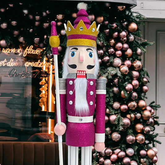 6Ft Tall Life-Size Purple Glitter Christmas Wooden Nutcracker King Ornament on Stand Holds Scepter for Xmas/Event/Wedding Decoration(6 Feet, King Purple K32)