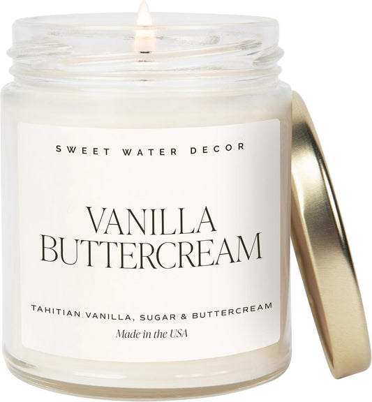 , Vanilla Buttercream, Vanilla, Sugar, and Buttercream, Sweet Scented Soy Wax Candle for Home | 9Oz Clear Jar, 40 Hour Burn Time, Made in the USA