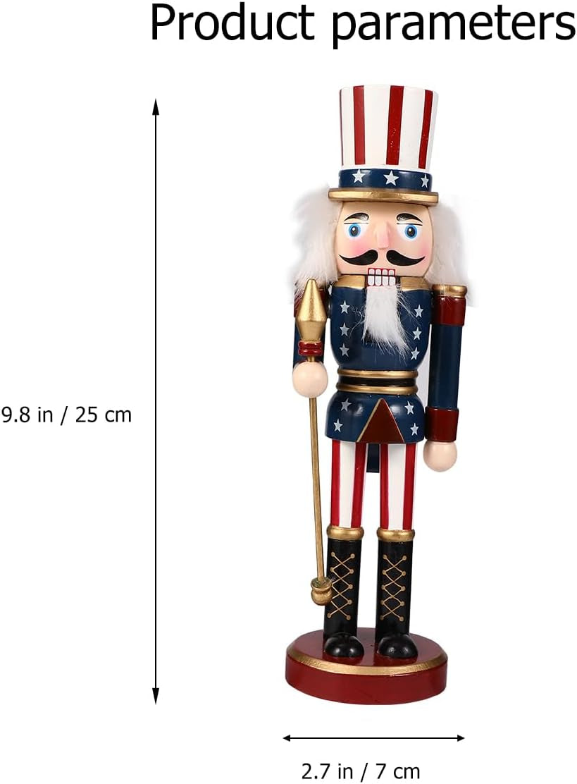 1Pc Christmas Wooden Nutcracker Soldier Wooden Hand Painted Soldier Statue Classic Traditional Xmas Decoration Ornament （ a Cane ）