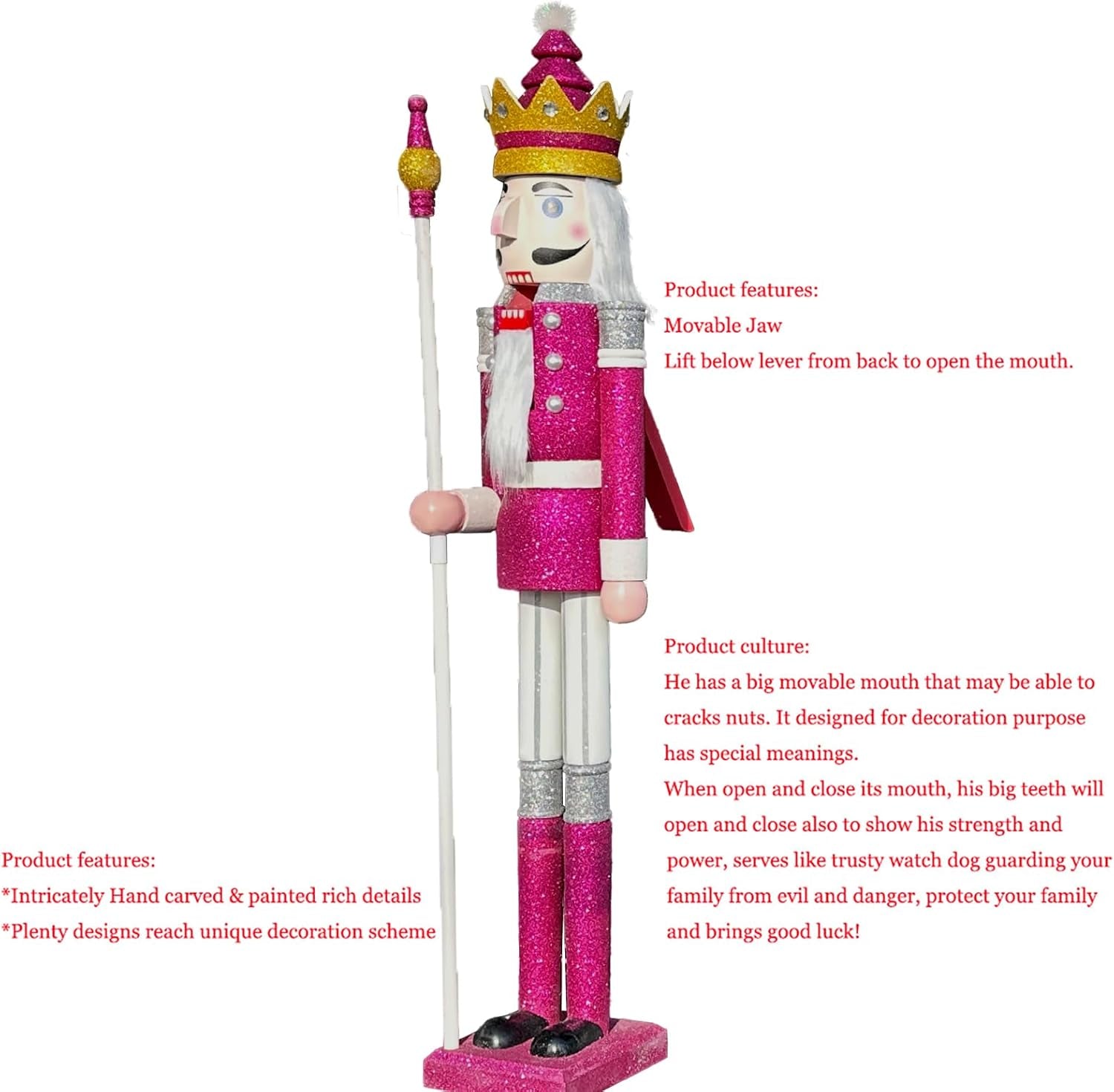 6Ft Tall Life-Size Purple Glitter Christmas Wooden Nutcracker King Ornament on Stand Holds Scepter for Xmas/Event/Wedding Decoration(6 Feet, King Purple K32)
