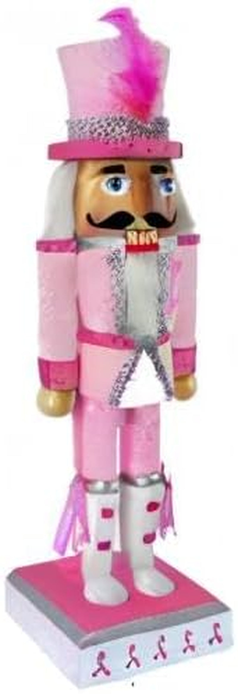 , Pink Nutcracker Christmas Ornaments, Wooden Figure Decoration with Soldier Uniform for Breast Awareness, Holiday Home Decor, Ideal Xmas Ornament, Large, 10 Inch