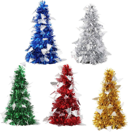 5Pcs Artificial Christmas Tree Small Christmas Trees Sequins Tinsel Christmas Ornaments Holiday Centerpieces Table Decorations Xmas Party Supplies Style 2