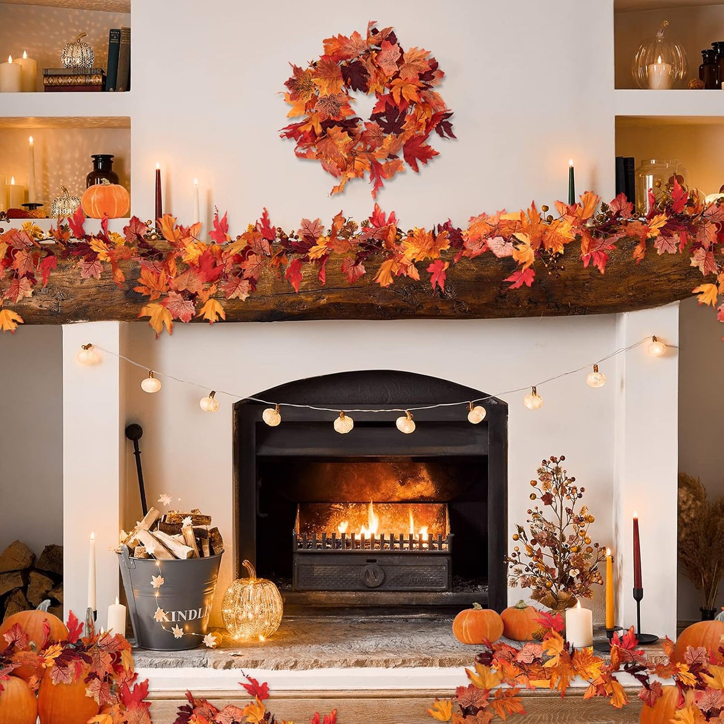 2 Pieces of Autumn Maple Garland Artificial Autumn Foliage Garland Autumn Hanging Leave Vines Home Decoration Wedding Birthday Party Thanksgiving Christmas Party