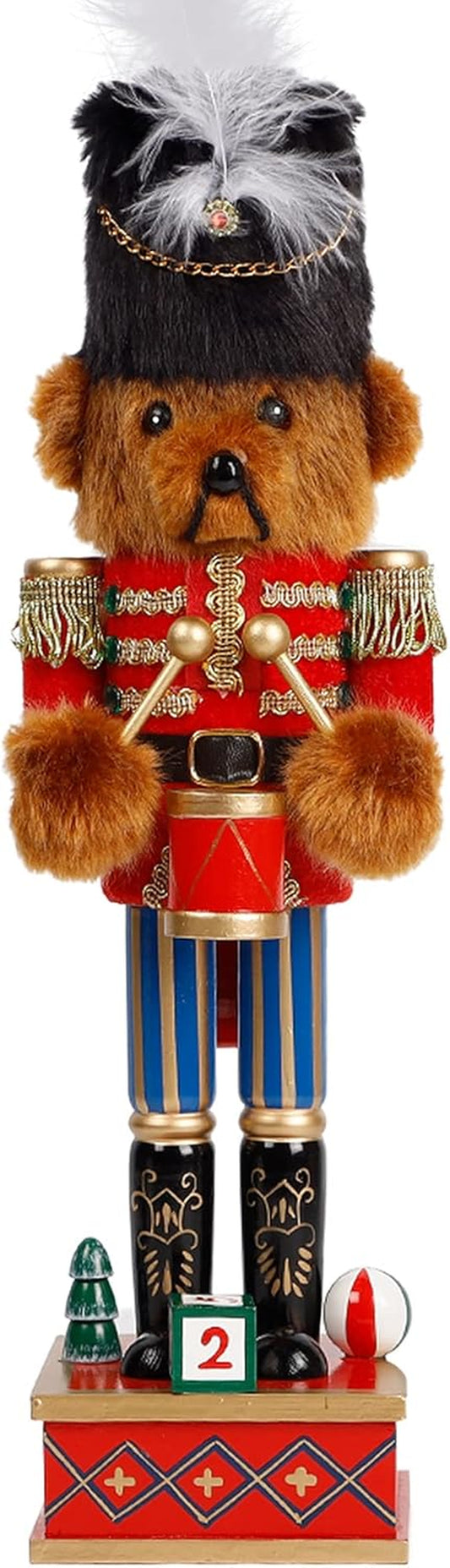 14 Inch Christmas Nutcracker Figures, Wooden Nutcracker Bear Drummer Ornaments, Large Xmas Nutcracker Tabletop Centerpieces Festival Shelves Decorations