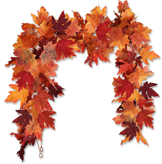 2 Pieces of Autumn Maple Garland Artificial Autumn Foliage Garland Autumn Hanging Leave Vines Home Decoration Wedding Birthday Party Thanksgiving Christmas Party