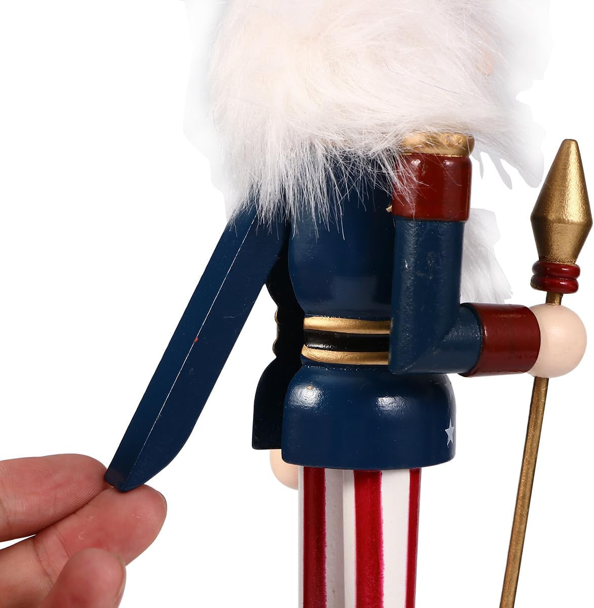 1Pc Christmas Wooden Nutcracker Soldier Wooden Hand Painted Soldier Statue Classic Traditional Xmas Decoration Ornament （ a Cane ）