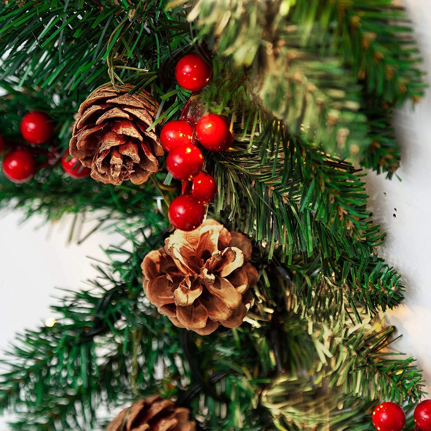 10FT Christmas Garland with Red Berries Snow Pine Cones for Indoor Outdoor Holiday Xmas Mantle Decoration