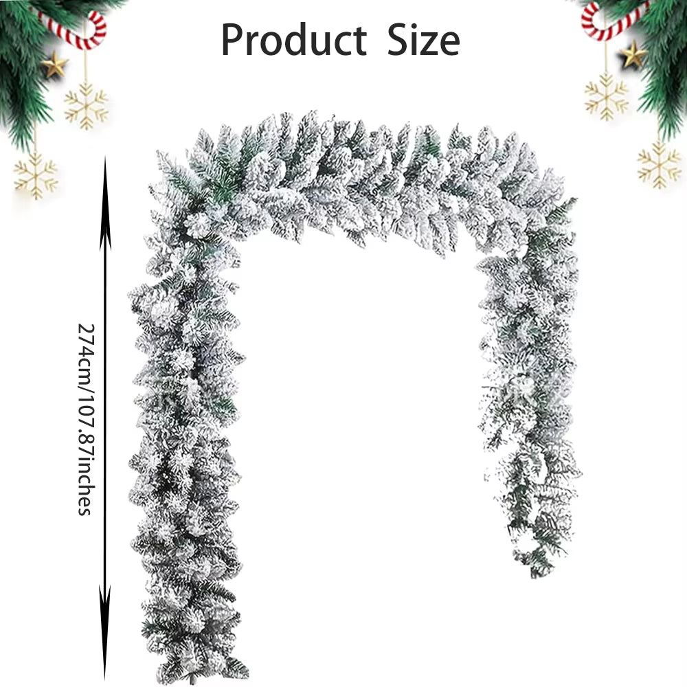 1Pc Snow Flocked Garland, 274Cm/107.87Inches Artificial Snow Flocked Christmas Decorations Christmas Decor Garland Realistic DIY