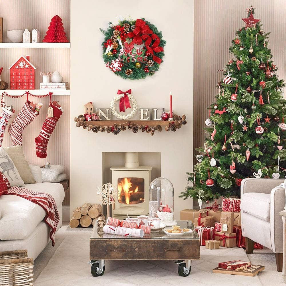18" Artificial Winter Red Wreath - Front Door Indoor/Outdoor Christmas Decor
