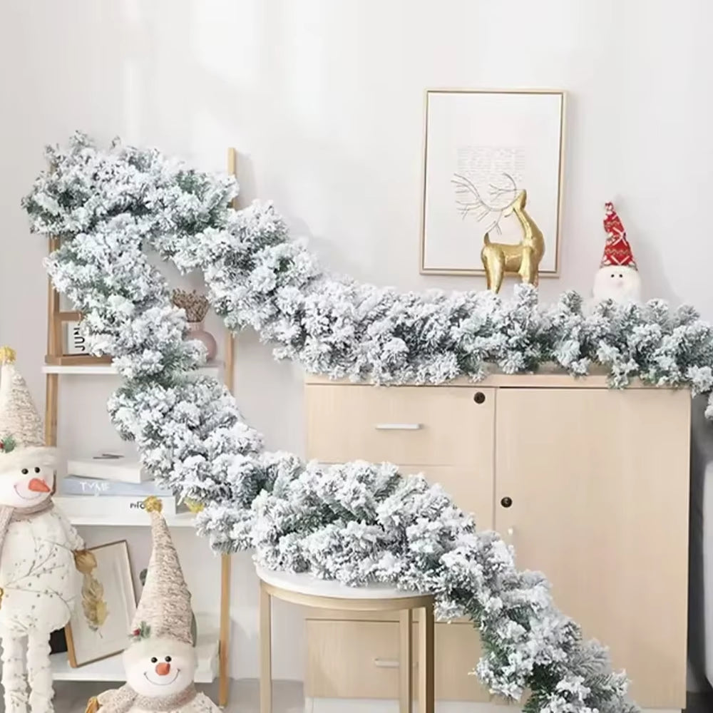 1Pc Snow Flocked Garland, 274Cm/107.87Inches Artificial Snow Flocked Christmas Decorations Christmas Decor Garland Realistic DIY
