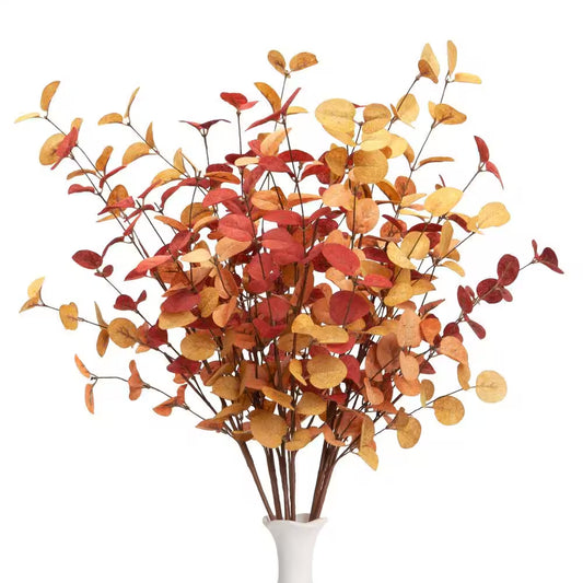 6-Piece 27.5 In. Artificial Eucalyptus Stems Fall Decorations with Fall Eucalyptus Leaves for Office and Home, Orange