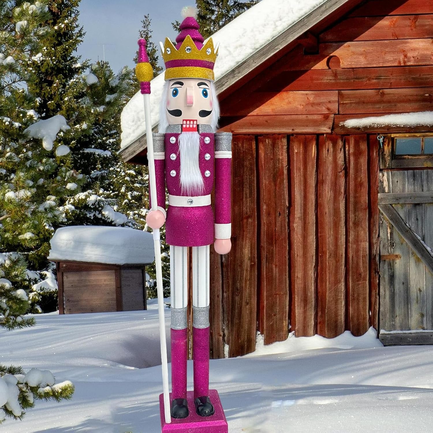 6Ft Tall Life-Size Purple Glitter Christmas Wooden Nutcracker King Ornament on Stand Holds Scepter for Xmas/Event/Wedding Decoration(6 Feet, King Purple K32)