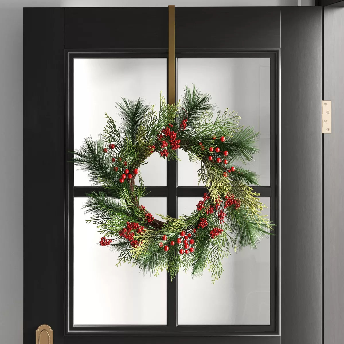 22" Mixed Pine with Red Berries Artificial Christmas Wreath - Wondershop™: Indoor/Outdoor Use