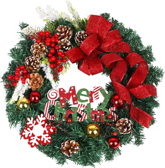 18" Artificial Winter Red Wreath - Front Door Indoor/Outdoor Christmas Decor